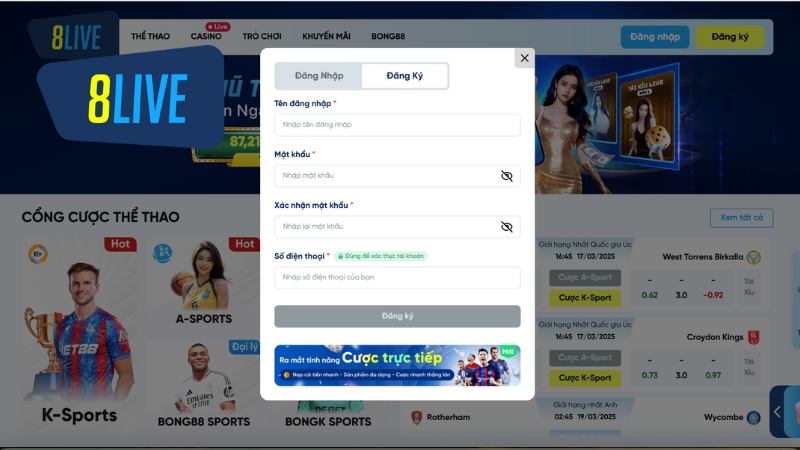 Đăng ký 8live trên máy tính